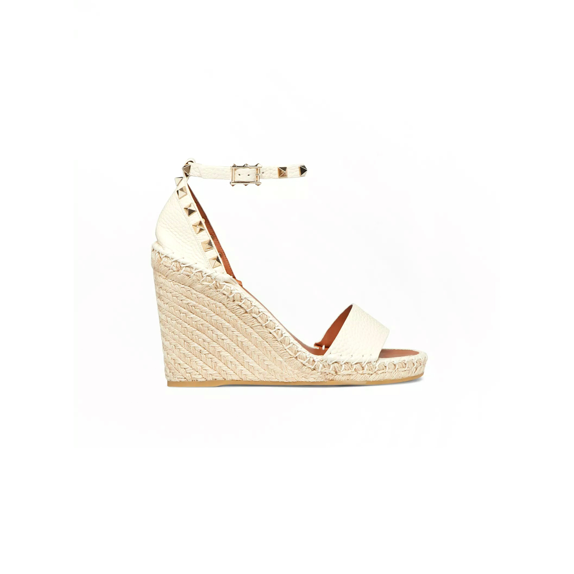 VALENTINO DOUBLE ROCKSTUD GRAINY CALFSKIN WEDGE SANDAL 105MM 1W2S0090VTO_L13